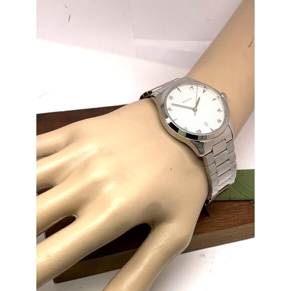 Gucci Women's Watch YA1264028 G-Timeless Swiss Quartz Silver Dial Steel 38mm - Picture 5 of 14